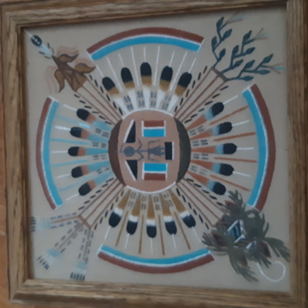 Navajo Healing Circle Sand Painting Sacred Stone and Herb Box